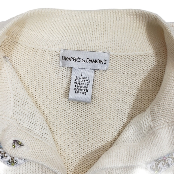 Vintage Embroidered Cardigan Sz Large Sequin Christmas Holiday Ornament  Sweater - Picture 9 of 12